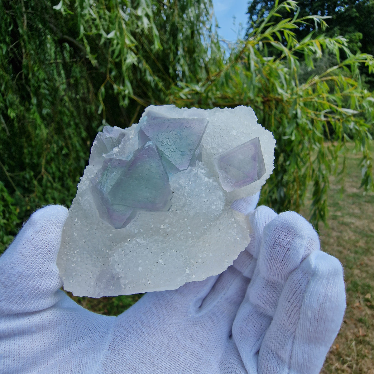 Fluorite on Druzy Quartz - Zhejiang, China.