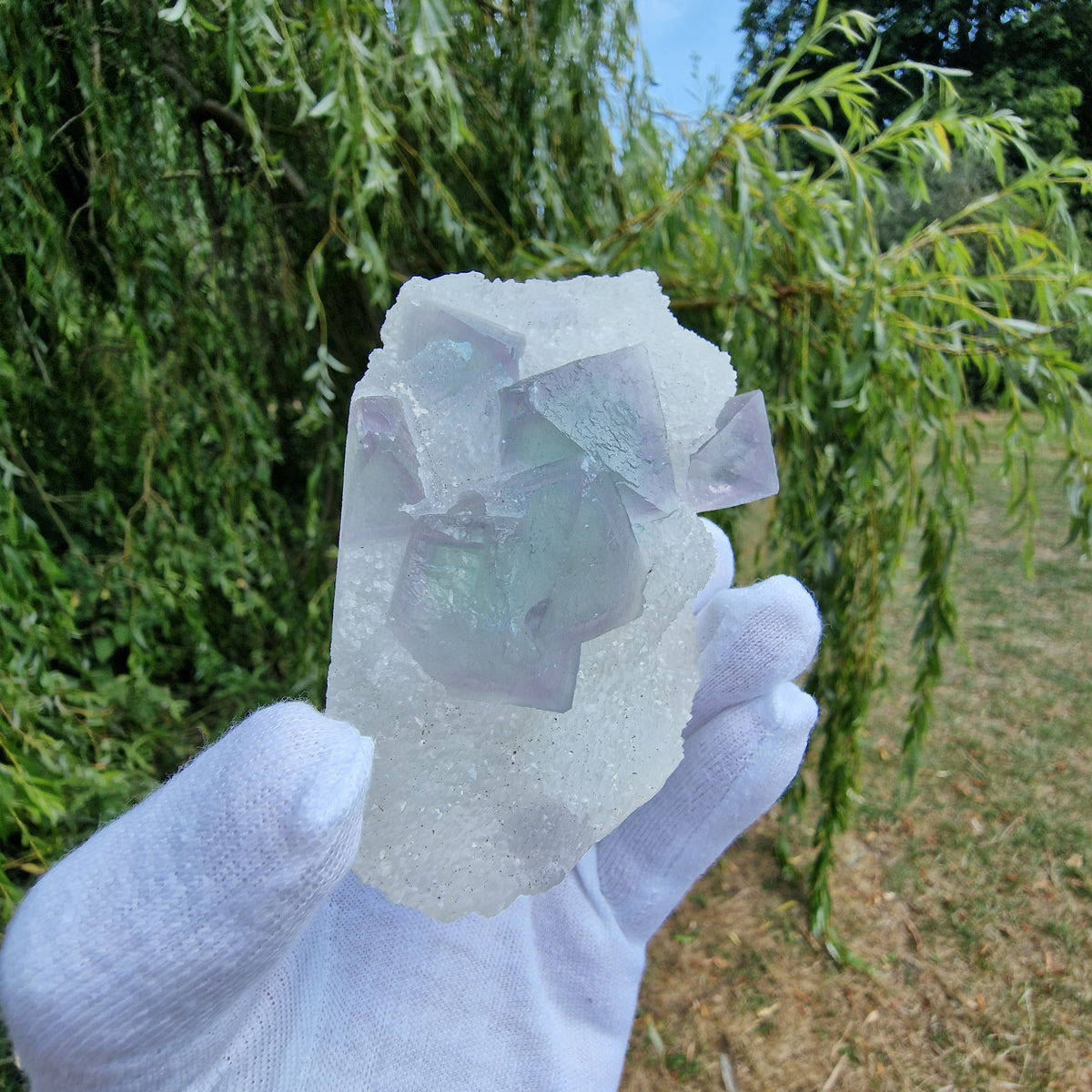 Fluorite on Druzy Quartz - Zhejiang, China.