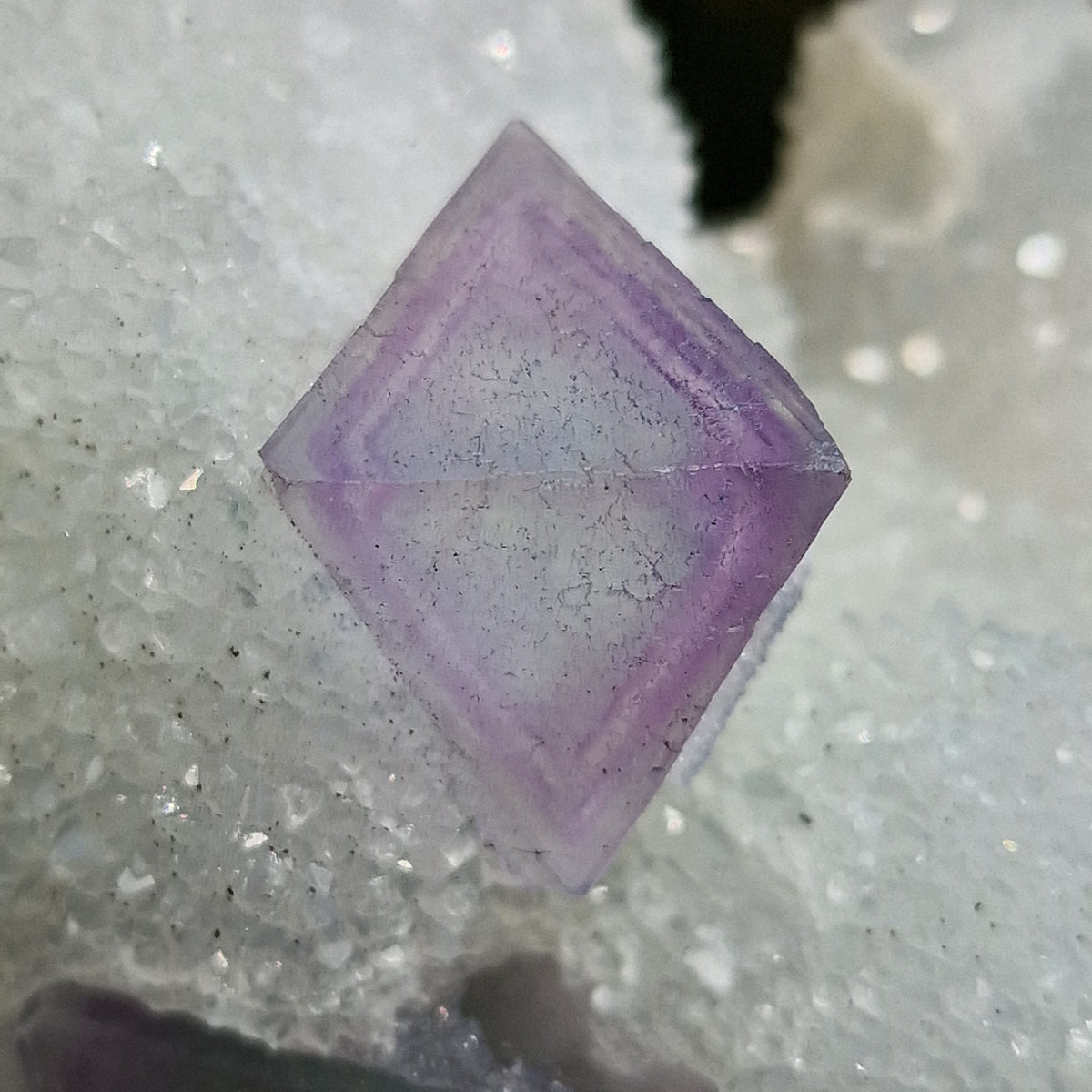 Fluorite on Druzy Quartz - Zhejiang, China.