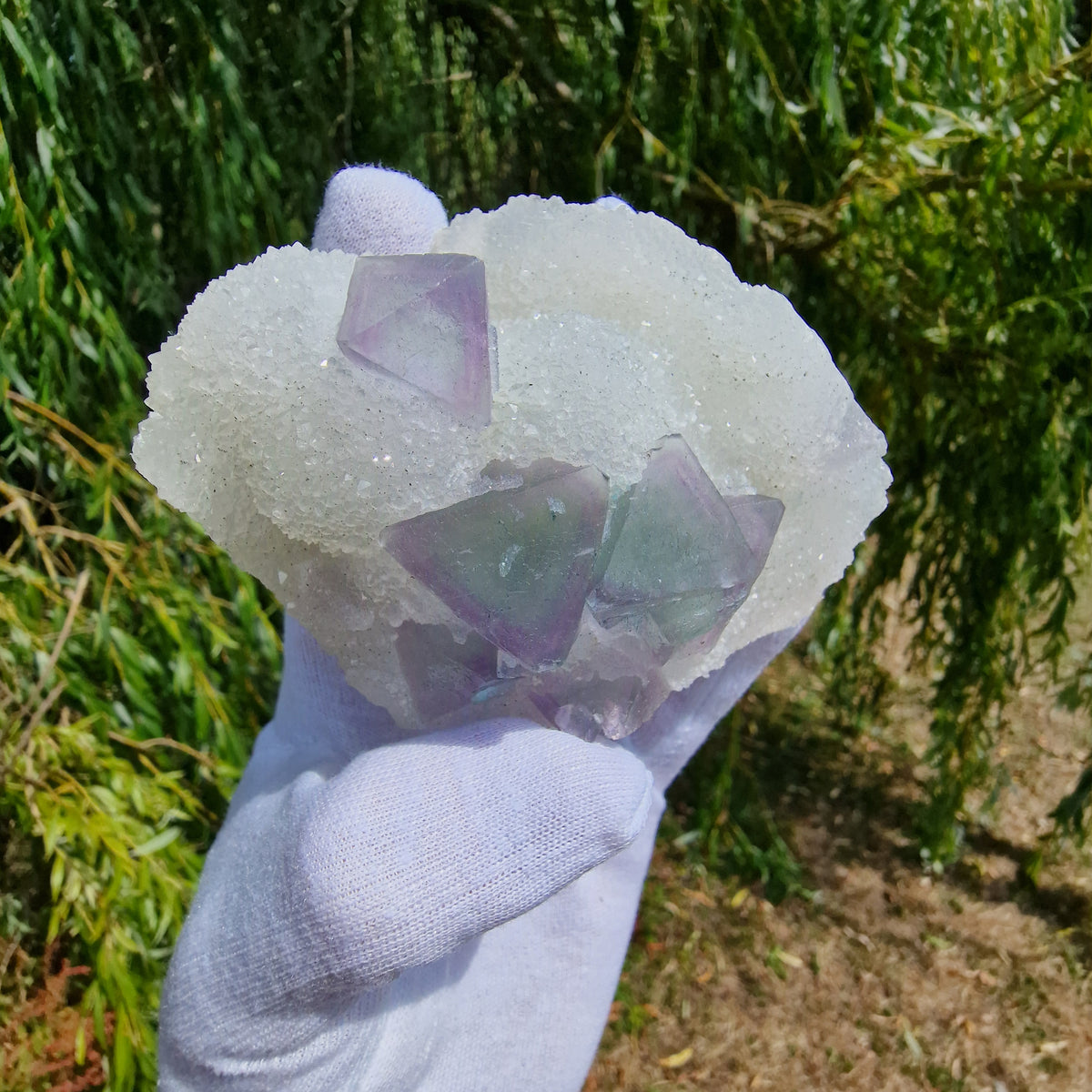Fluorite on Druzy Quartz - Zhejiang, China.