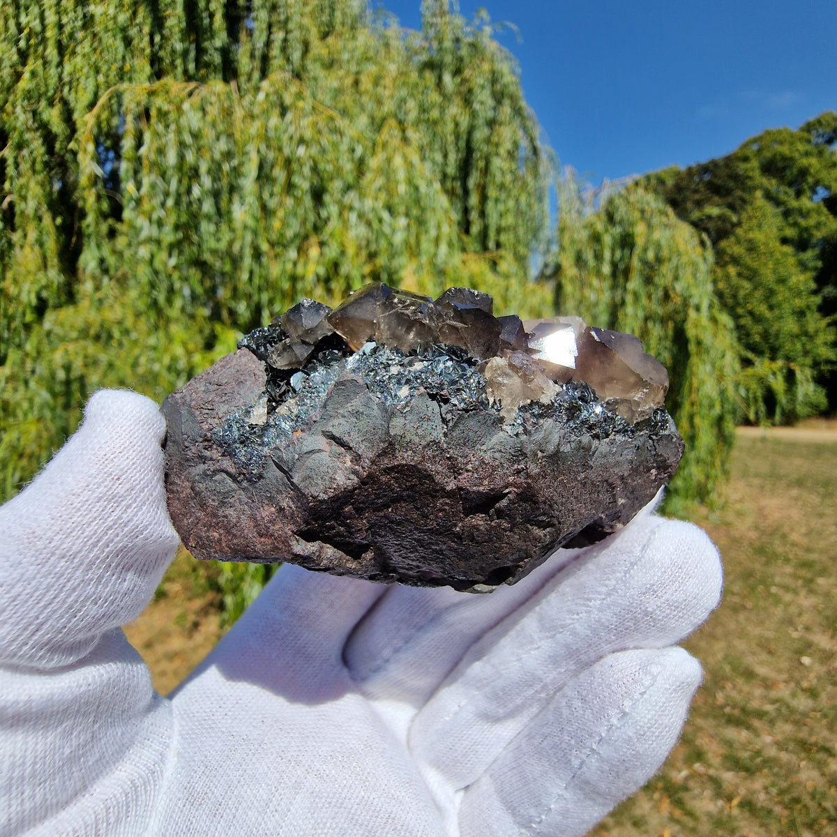 Smoky Quartz and Specularite on Hematite - Beckermet Mine, England, UK.