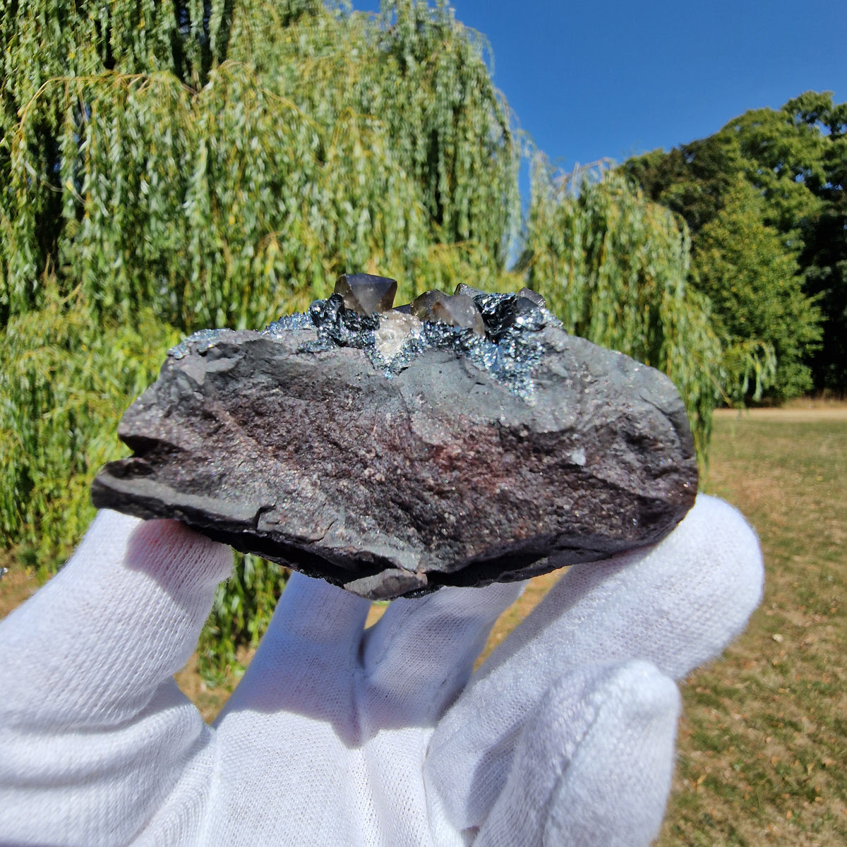 Smoky Quartz and Specularite on Hematite - Beckermet Mine, England, UK.