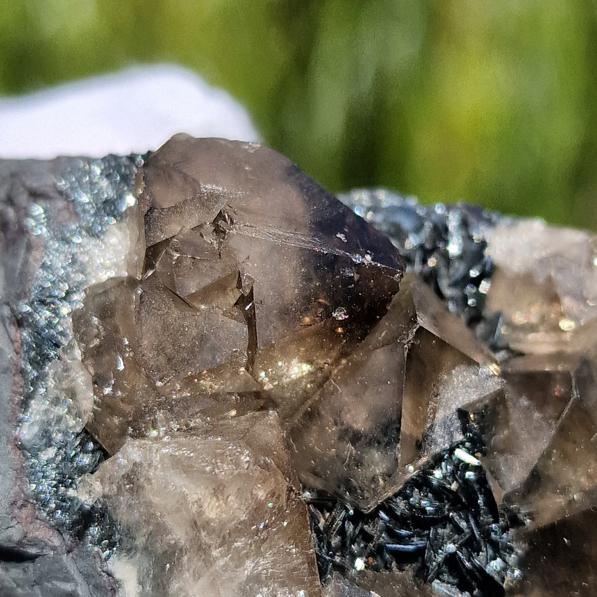 Smoky Quartz and Specularite on Hematite - Beckermet Mine, England, UK.