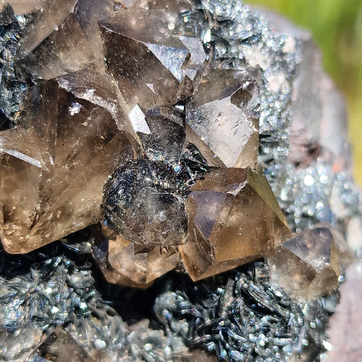 Smoky Quartz and Specularite on Hematite - Beckermet Mine, England, UK.